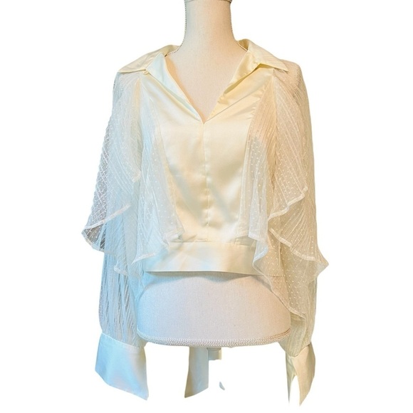 ASOS WOMEN’S BEAUTIFUL WHITE LONG SHEER SLEEVES V NECKLINE TOP SIZE 12 - Picture 13 of 13
